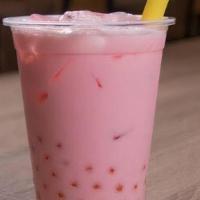 Strawberry Milk Bubble Tea · contains whole milk and syrup