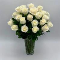Elegance In White · Three Dozen of White Roses in a crystal vase.