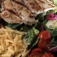 Avocado Chicken Salad · grilled chicken, avocado, grape tomatoes, pickled red onions, smoked gouda cheese, & fresh b...