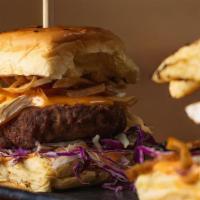Burger Sliders · Two Angus Beef Sliders, Brie Cheese, Crispy Onions, Cabbage, Chipotle Mayo.