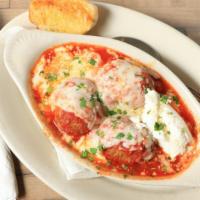 Meatballs & Mozzarella · Three Italian meatballs topped with marinara and melted mozzarella. Served with side of rico...