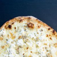 Pizza 4 Cheese · Vegetarian. Mozzarella, ricotta, gorgonzola, parmesan.