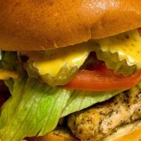 Grilled Chicken Burger Deluxe With Fries · Grilled chicken burger on a roll served with honey mustard, lettuce, and tomato includes a s...