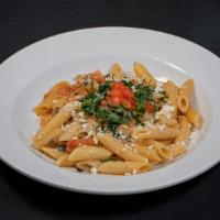 Mediterranean Pasta · Vegetarian. Fresh tomatoes, garlic, basil, sautéed with olive oil then tossed with penne pas...