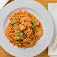 Pad Thai · Thin rice noodles sautéed with eggg and scallions sprinkled with chopped peanuts. Chicken or...