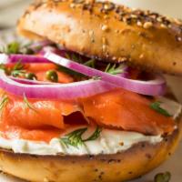 Nova Platter (Smoked Salmon) · Center-sliced smoked salmon served on the side of your favorite bagel with whipped cream che...