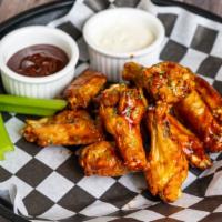 Chicken Wings 8 Pz W/ French Fries · Mild, medium, hot, BBQ, teriyaki sauce, or garlic.