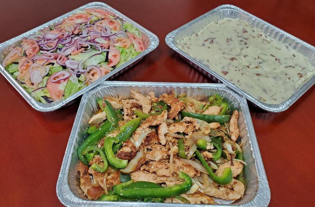 Fam Fajitas- Beef Or Chicken · Served with two side items