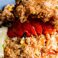 Lobster Fried Rice · Fried rice, eggs, onions, scallion, and top with Fried lobster tail.