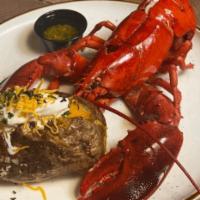 Whole Maine Lobster · Loaded Baked Potato, Melted Butter