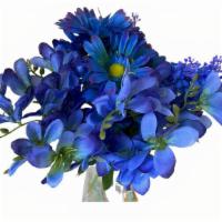 Vibrant Blue-Gravesite Vases · Memorial Gravesite Vases 
A  fuller bunch of  bluish luminous with greenery and sprigs. Memo...
