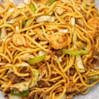 House Lo Mein  · Cabbage onions green peppers carrots mushrooms shrimp beef and chicken.
