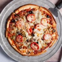 The Vegi Pizza (Gf) · Fresh mushrooms, onions, green peppers, black and green olives, tomatoes, fresh garlic, and ...