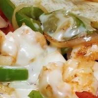 Shrimp Philly · A healthy portion of shrimp seasoned and grilled with peppers, onions, covered with mozzarel...