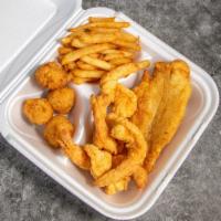 1 Piece Fish & 5 Jumbo Shrimps · Comes with two side items. All steamed items are seasoned with OLD BAY, GARLIC, BUTTER. Spic...