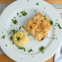 Spanakopita · Spinach pie with feta cheese.