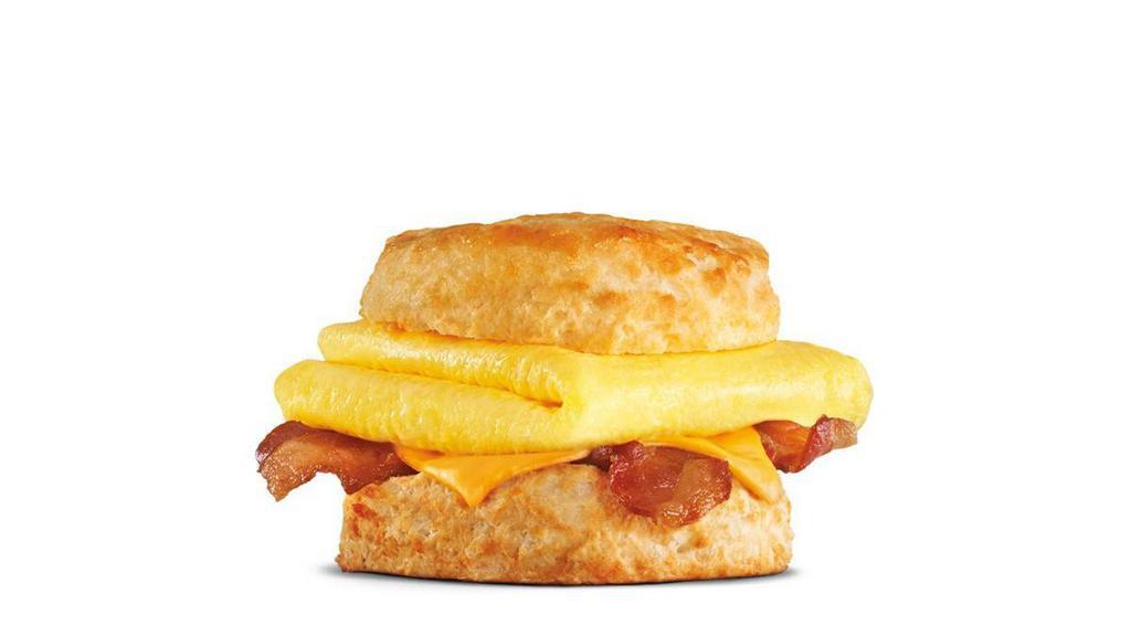 Bacon Egg & Cheese Biscuit · Crispy bacon, folded egg and American cheese all on a Made From Scratch™ Biscuit.. Breakfast served until *10:30am (*Hours may vary by day)