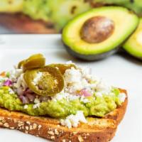 Mediterranean Toast · Avocado paste, feta cheese and red onions