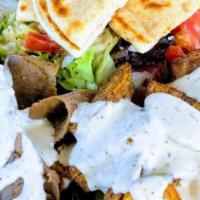 Gyro Plate · Gyro Meat, Potatoes, Salad and Pita Bread
