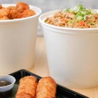 Canton Family A · Honey Chicken, Jumbo Special Fried Rice, choice of 2 Egg Rolls or 6 Dumplings