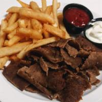 Kids' Gyro Meat (W/ Fries & Drink) · Gyro meat, tzatziki sauce, fries, and a fountain drink.