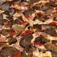 The Carnivore · Pepperoni, homemade meatballs, sausage, ham, and bacon.