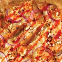 Crispy Thin Buffalo Chicken Pizza · Bold Buffalo sauce and five fresh cheeses topped with grilled all-white meat chicken and fre...