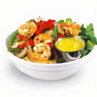 Shrimp Bowl · Shrimp sautéed with bell peppers, onions, and our special seasoning. Includes a sauce.