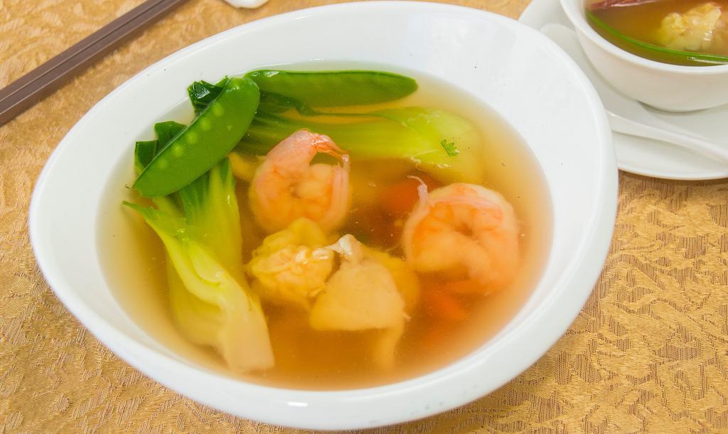 Special Wonton Soup · Handmade shrimp and pork wontons,shrimp,slices of chicken,bok choy,thin slices of carrots and snow peas.Made fresh to order for two servings.