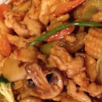 Hunan Chicken · Hot & spicy. White tender breasts of chicken and vegetable in a hot spicy sauce.
