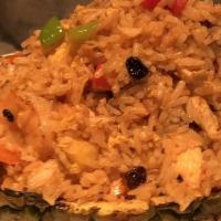Pineapple Fried Rice · Jasmine rice with shrimp, chicken, raisin, bell peppers