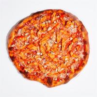 Buffalo Chicken Pizza · Olive oil, mozzarella, chicken, buffalo sauce, and blue cheese crumbles. That's a freaking g...