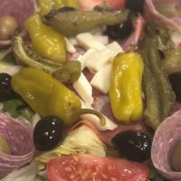 Antipasto Salad · Capicola, Salami, Green Olives, Tomatoes, Provolone, Green Peppers, Pepperoncini, with Red W...