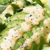 Avocado Salad · Avocado, Spring Salad with Ginger Dressing on the side