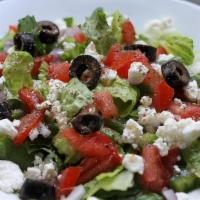 Greek Salad · Lettuce, tomato, cucumber, onion, feta cheese, kalamata olives, with greek dressing.