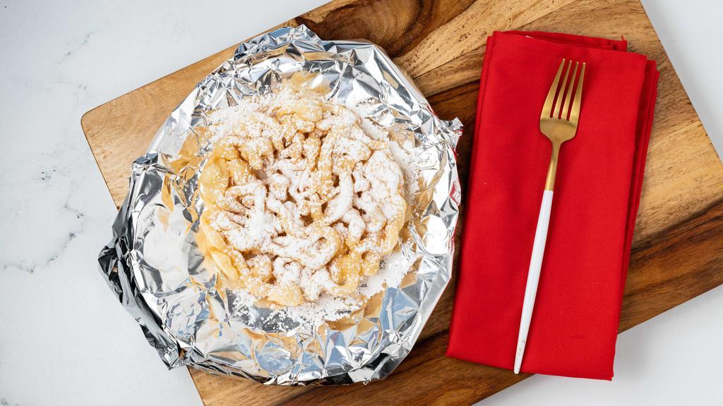 Small Plain Funnel Cake · 6” Crispy Golden Funnel Cake Topped with Powdered Sugar