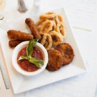 Appetizer Combo · 3 mozzarella sticks, 2 fried ravioli and a side portion of fried calamari.  Served with a sl...