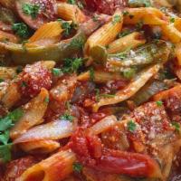 Cacciatore · Mix of onions, mushrooms, garlic, bell peppers, splash of white wine and finished in light t...