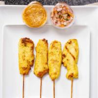 Chicken Satay · (4 Spears) Marinated boneless chicken thighs, house special seasoning. Served with peanut sa...