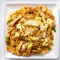 Pad Thai · Stir fry rice noodles, egg, meat or veggies in Pad Thai sauce bean sprouts, cabbage, topped ...