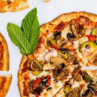 Tandoori Pizza: The New Delhi  · Chutney Marinara, Red Onion, Bell Pepper, Mushrooms, Jalapenos, Cilantro