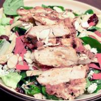 Cedarcrest Salad · Chicken, lettuce, spinach, almonds, onions carrots. Blue cheese and cranberries with an appl...