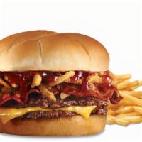 Western Bbq 'N Bacon Steakburger 'N Fries · A Double Steakburger™ topped with American cheese, thick ultra premium hardwood-smoked bacon...