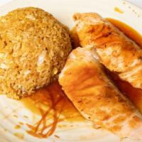 Salmon Hibachi · Grilled Salmon with teriyaki sauce and served with rice (fried rice has eggs only), yum yum ...