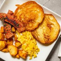Turkey Polish Sausage Breakfast · 2 pieces of turkey polish sausage, 2 scrambled eggs, breakfast potatoes and your choice of c...