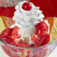 Strawberry Shortcake · Rich and buttery yellow cake topped with 2 scoops of your favorite ice cream, layers of swee...