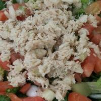 Albacore Tuna · Albacore tuna, romaine lettuce, cucumber, egg, tomato, onion, balsamic vinaigrette.