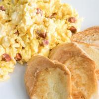 Espanol Breakfast · Toasts, scrambled eggs with chorizo and cheese.