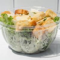 Kale Caesar  · Freshly Cut Caesar Salad 
Topped with Gluten Free Crotons
And Caesar Dressing