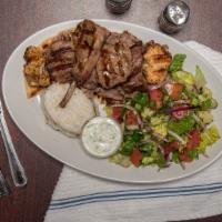 Mix Grill Platter · One piece lamb chop, two pieces chicken, two pieces lamb, one piece kofte, and gyro. Include...